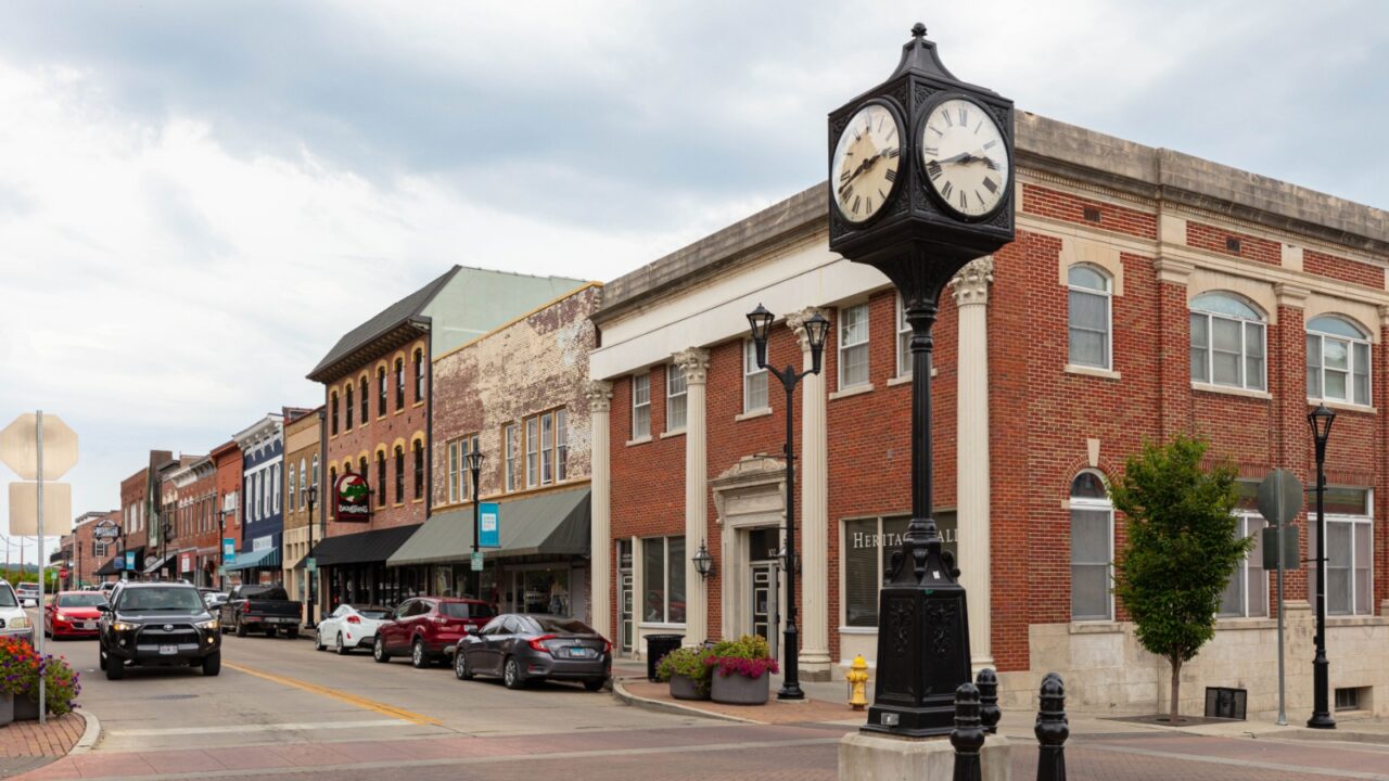 Cape Girardeau, Missouri, USA - August 29, 2020: The Old Historic buildings at Main Street
