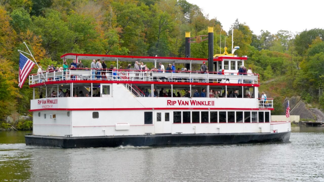 Kingston, NY, USA - Oct. 11, 2025: Rich in colonial era history, the upstate New York town of Kingston,has an active Rondout riverfront district with museums, river cruising and recreational boating.