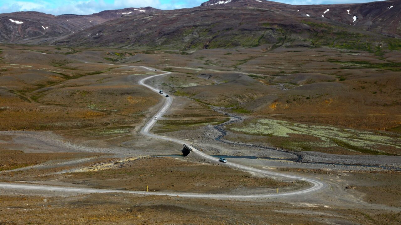 A few cars on the Kjölur street 35, Highlands, Iceland