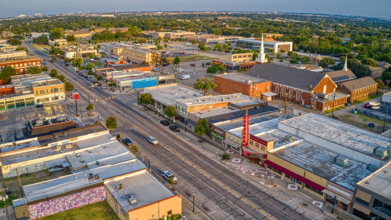 Aerial View of the DFW Suburb of Grand Prairie, Texas during Summer