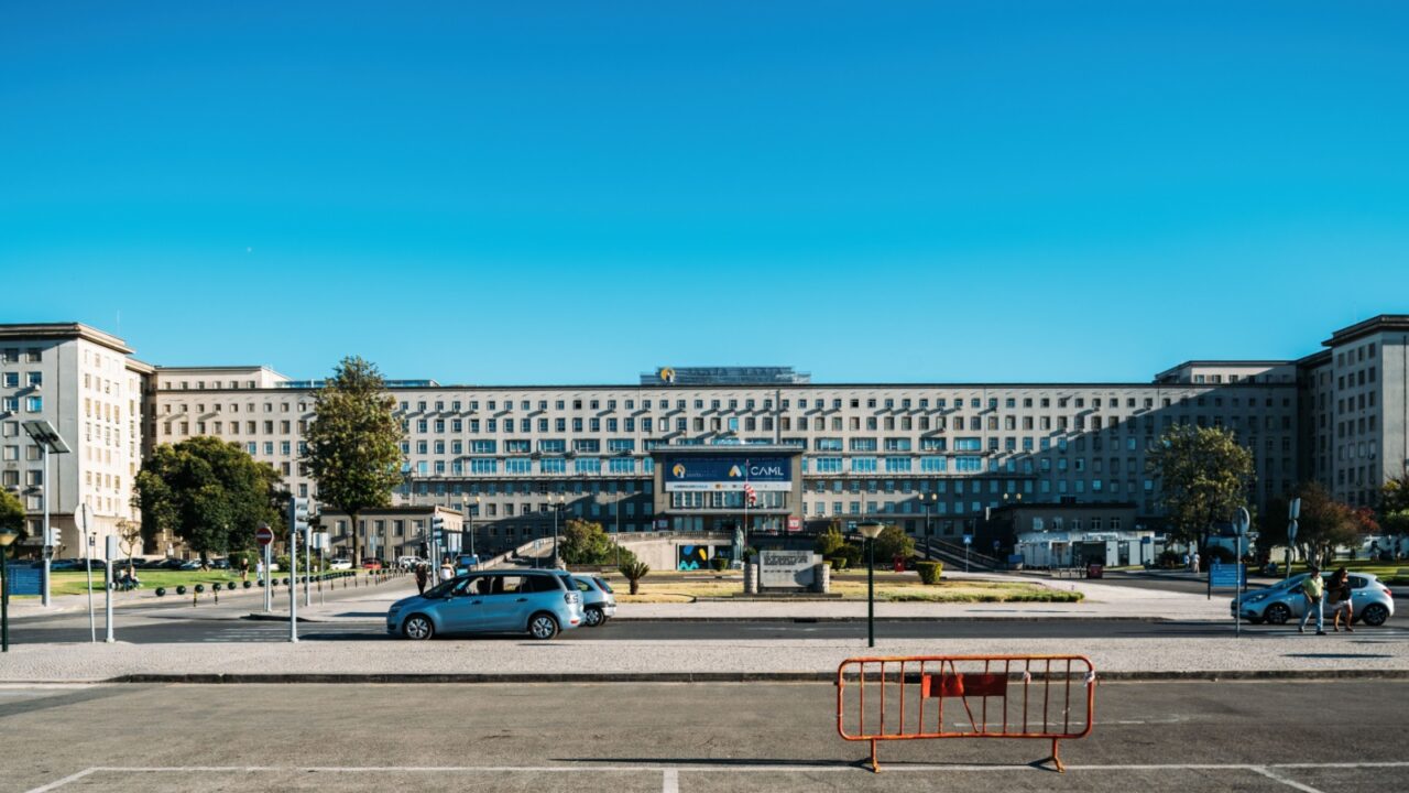 Lisbon, Portugal - July 28, 2023: View of Hospital de Santa Maria MHM, a public Central Hospital serving the Greater Lisbon area. Santa Maria is the largest hospital in Lisbon and indeed in Portugal