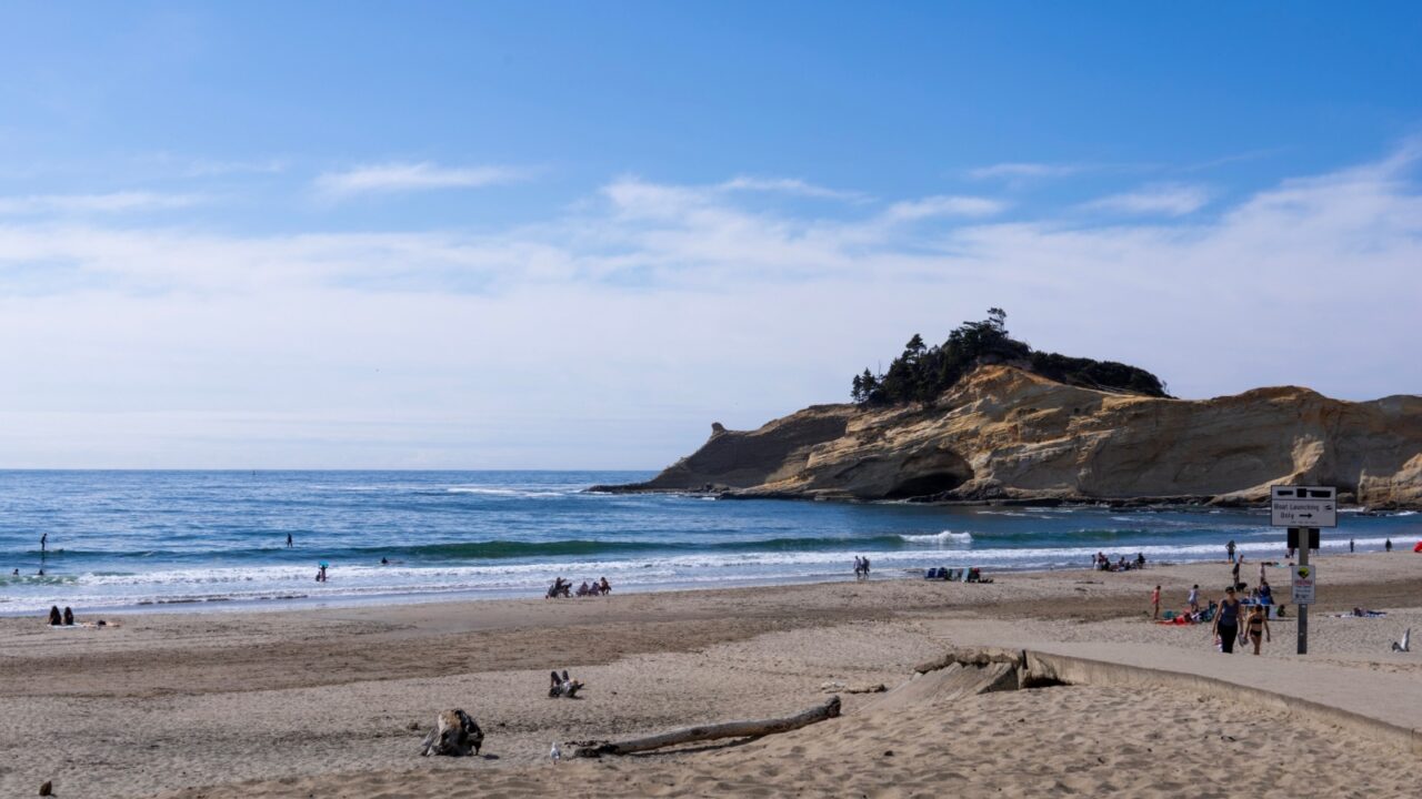 Pacific city, USA - 30 August 2023 - Pacific city beach in oregon 101 highway