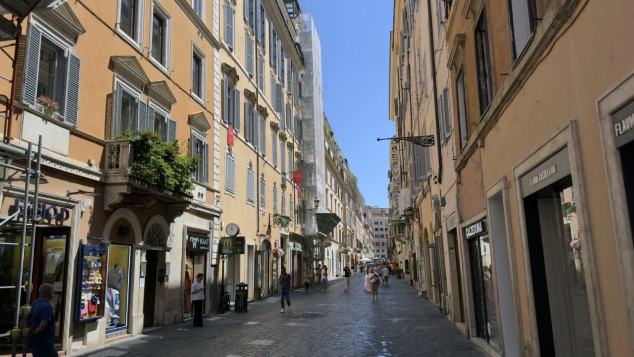 Shoppers and Tourists Walking Along Via Frattina in Central Rome, Italy 18.07.2025
