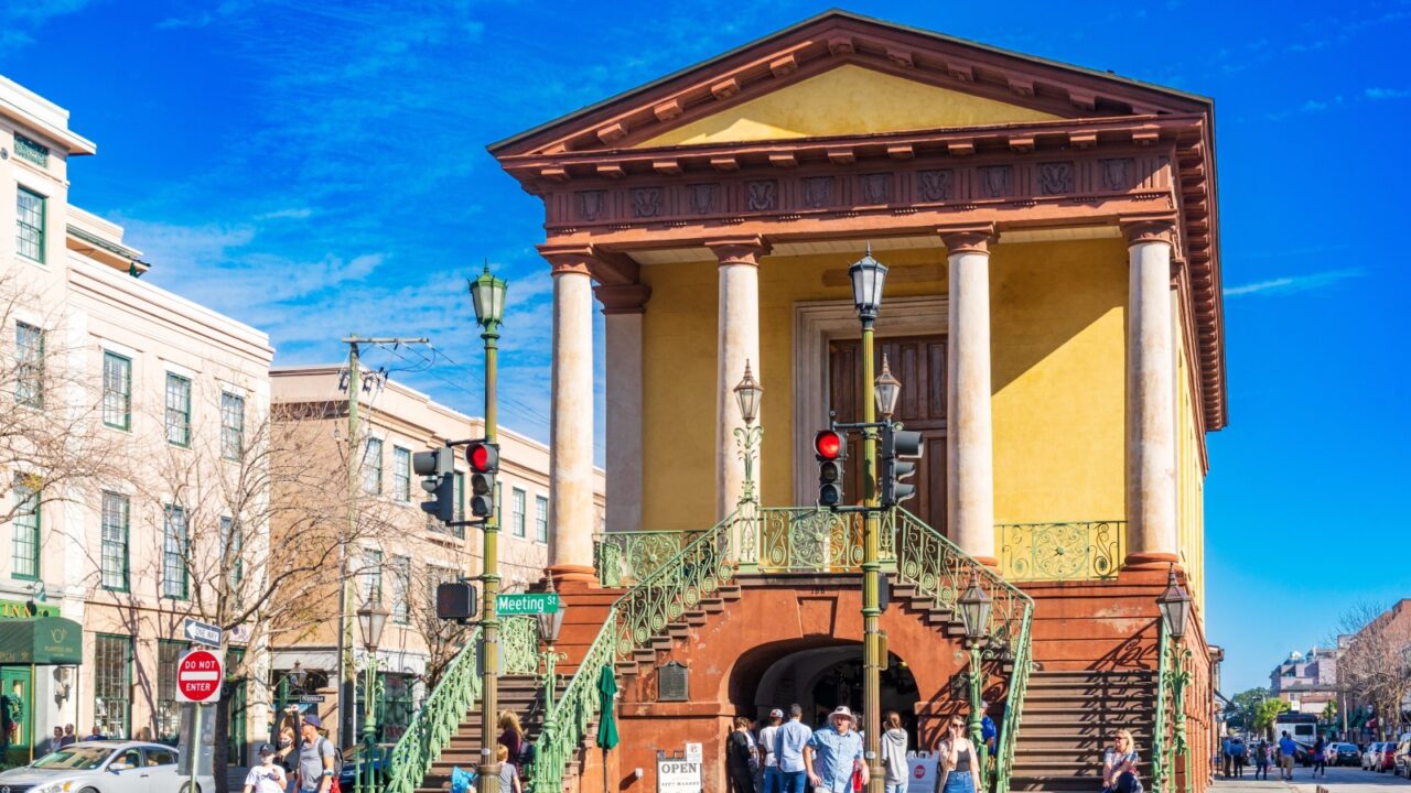 SC, US, Feb 20, 2024: People hanging around Charleston City Market. A historic market complex in downtown Charleston, South Carolina. Established in the 1790s, the market stretches for 4 city blocks