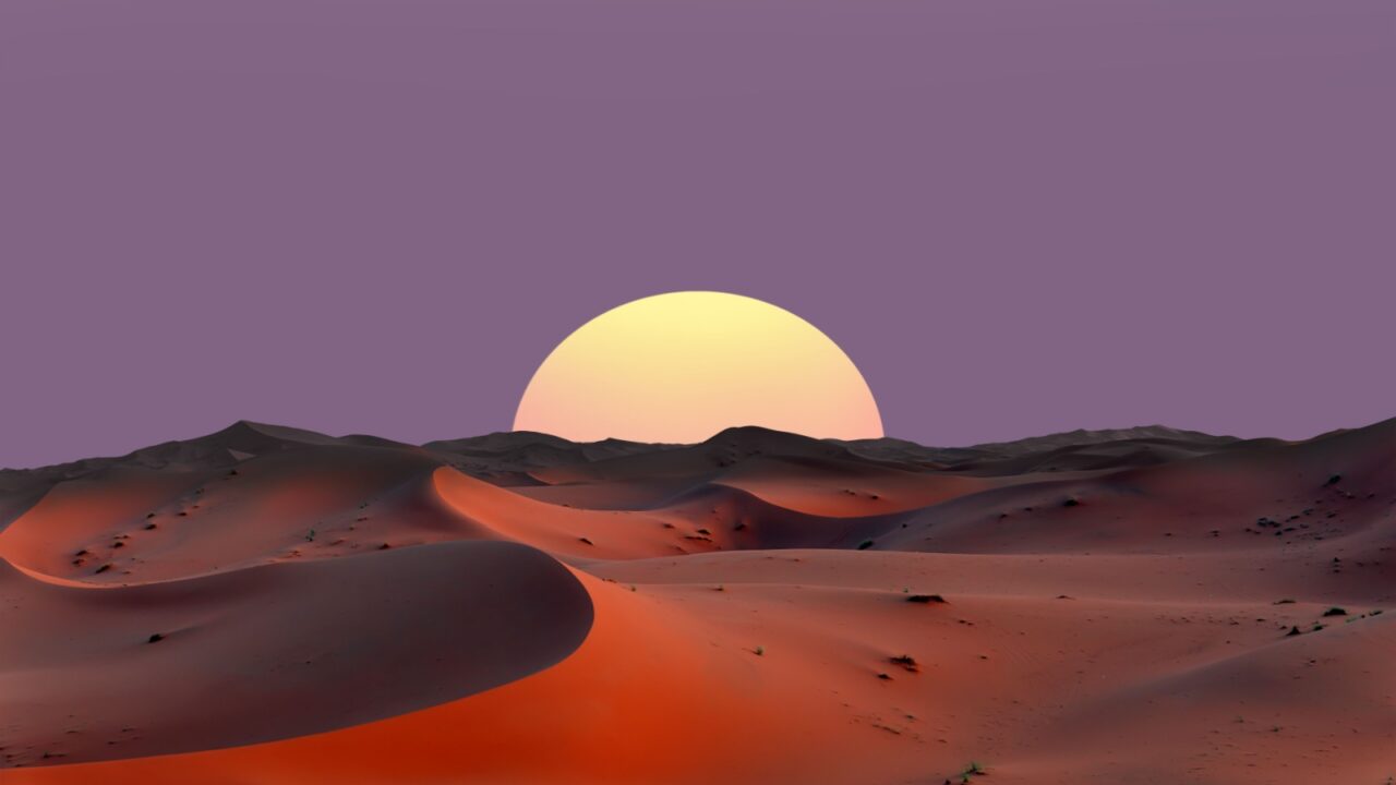 Sand dunes in the Sahara Desert at amazing sunrise, Merzouga, Morocco - Orange dunes in the desert of Morocco - Sahara desert, Morocco