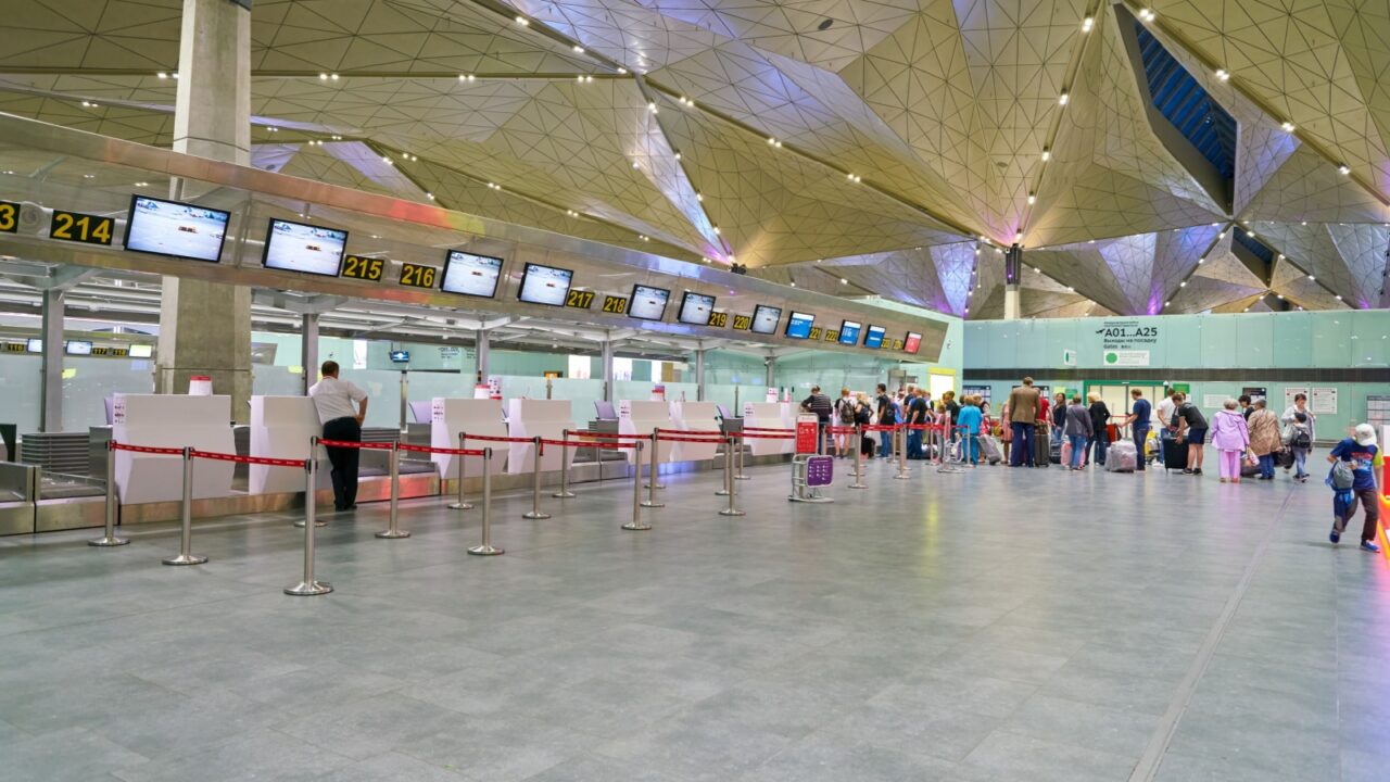 SAINT PETERSBURG, RUSSIA - CIRCA AUGUST, 2017: check-in counter area at Pulkovo International Airport