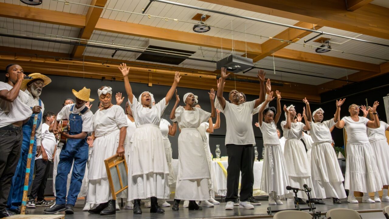 NEW ORLEANS, LA, USA - JUNE 27, 2024: Gullah Geechee Ring Shouters from Georgia and Winnsboro Easter Rock Ensemble perform together at Central St. Matthew United Church of Christ