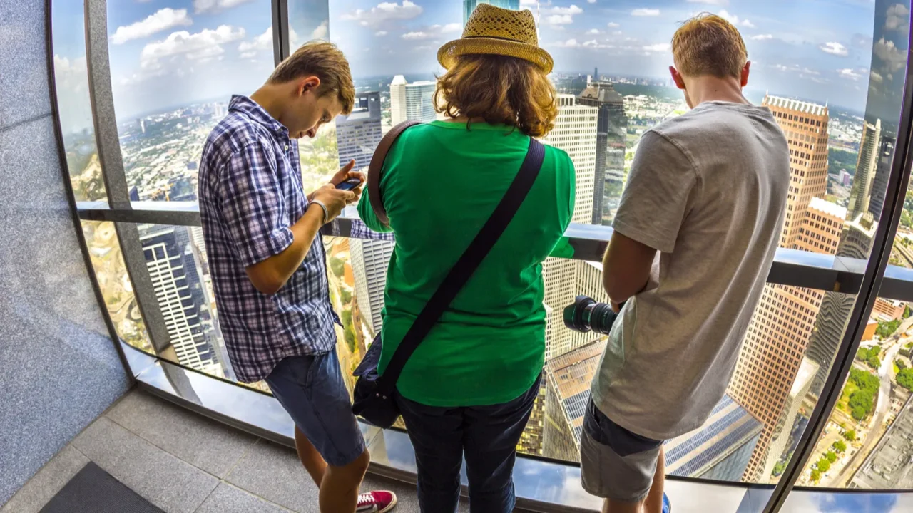 aerial of modern buildings in downtown houston