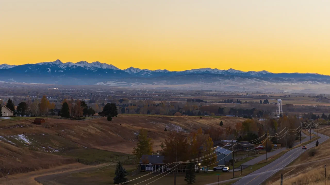 aerial view of bozeman in the early morning