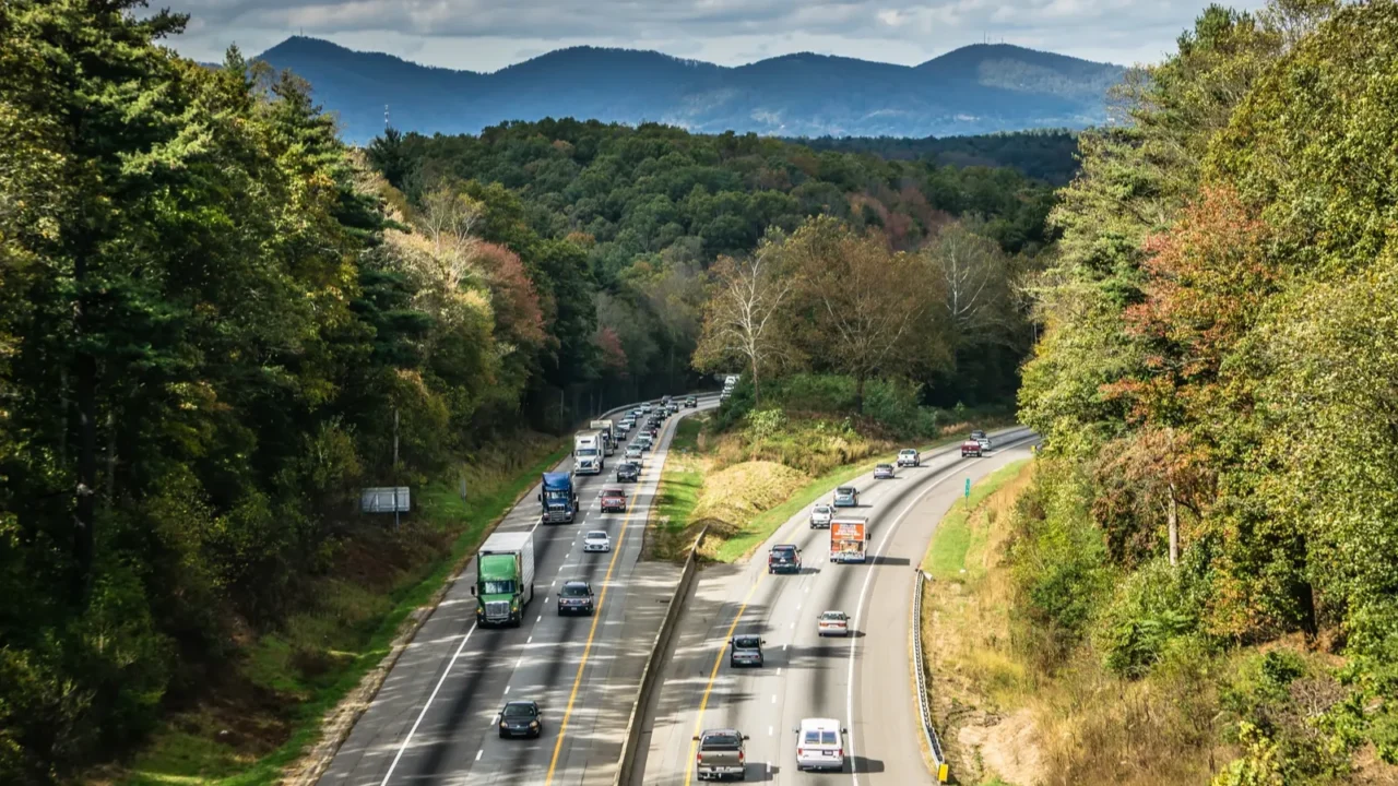 aerial view of i40 highway in north carolina from blue