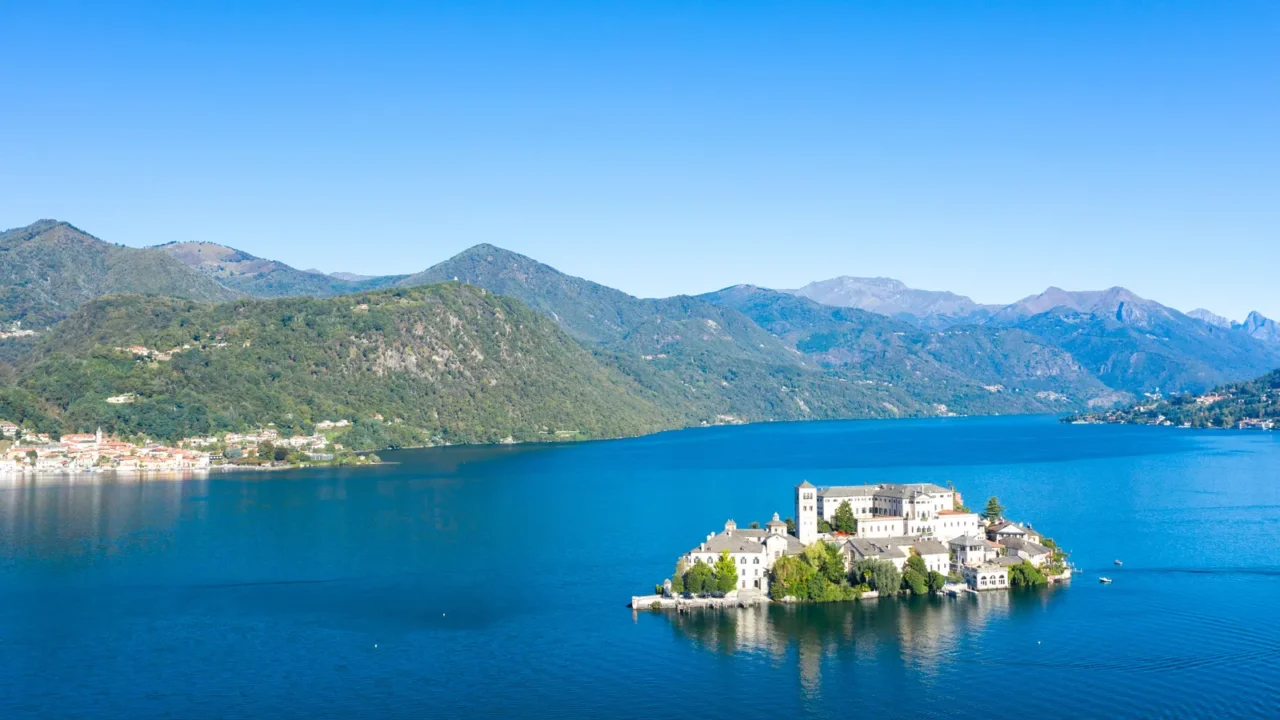 aerial view of san giulio island surrounded by the deep