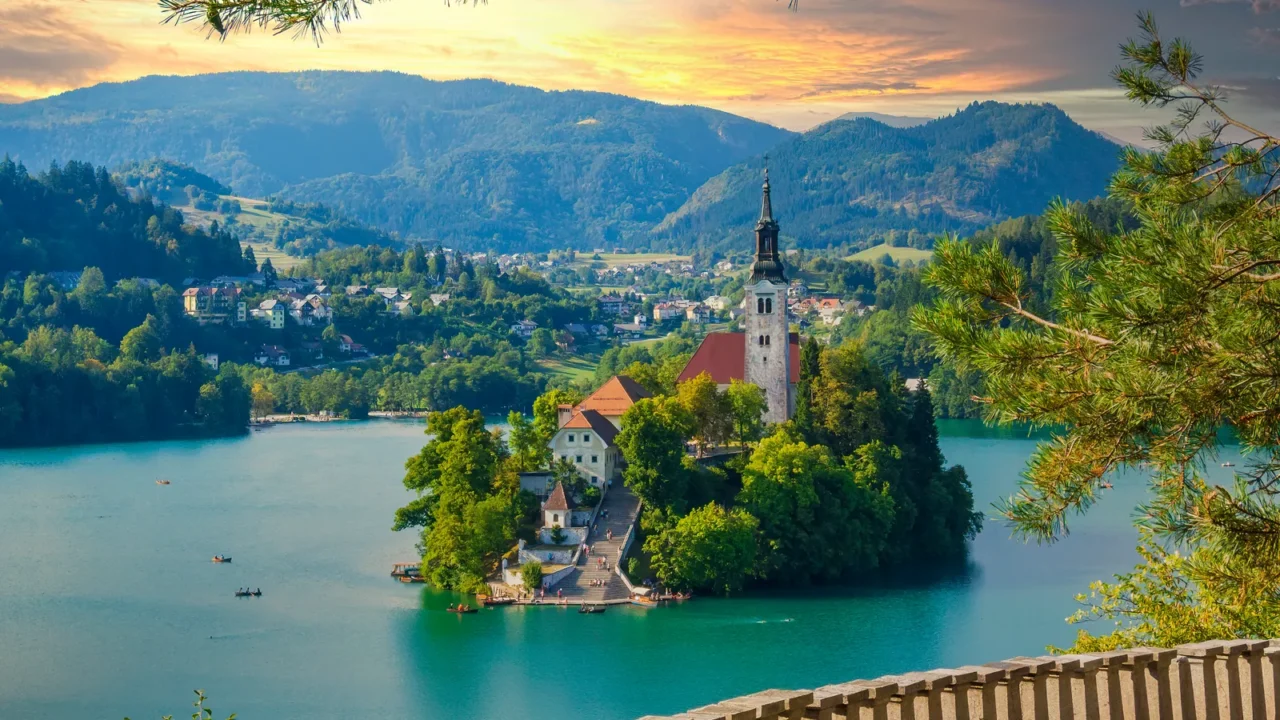 amazing view of the bled lake from the balcony slovenia