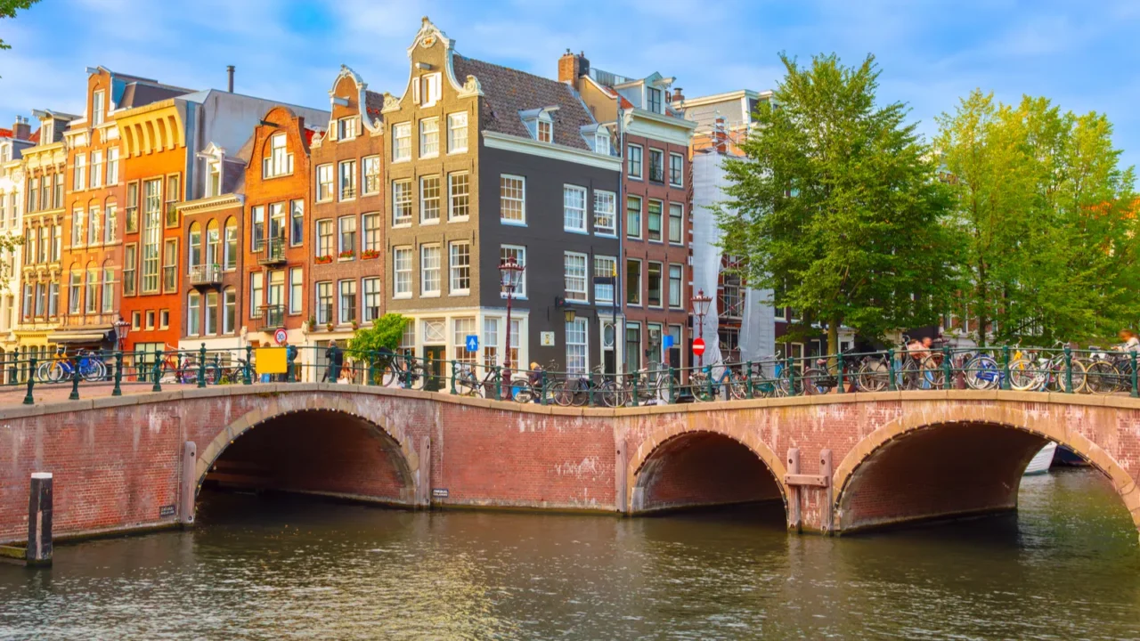 amsterdam downtown canals old houses and a bridge nice view