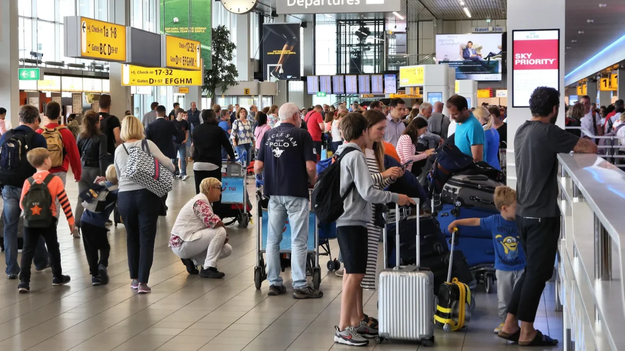 amsterdam netherlands  july 11 2017 passenger crowd at schiphol