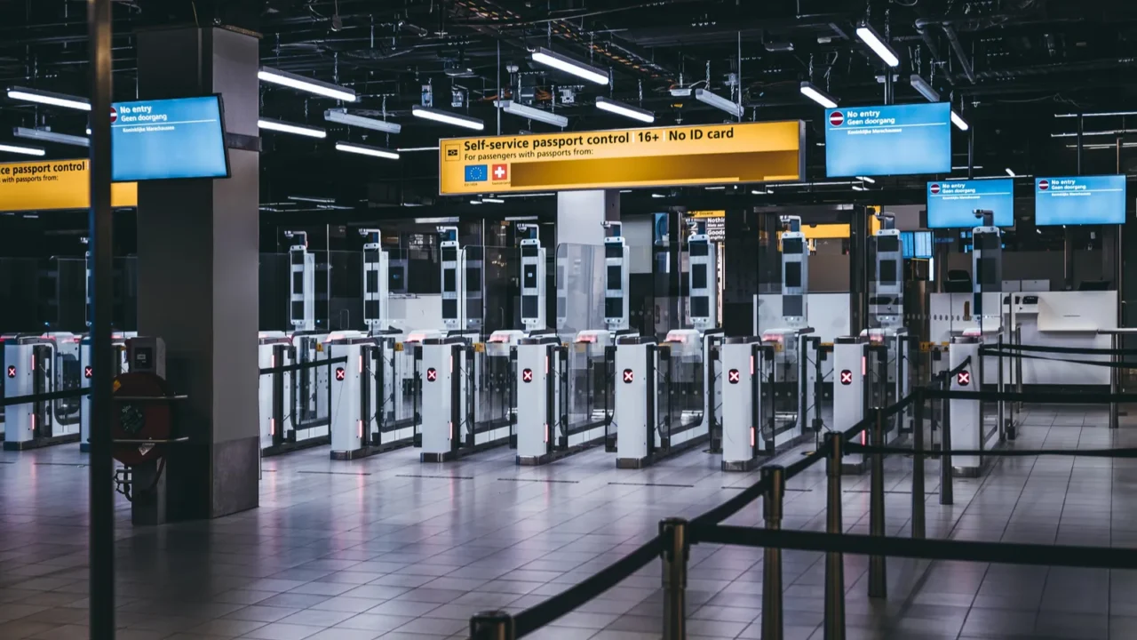 arrival immigration passport control point at amsterdam schiphol