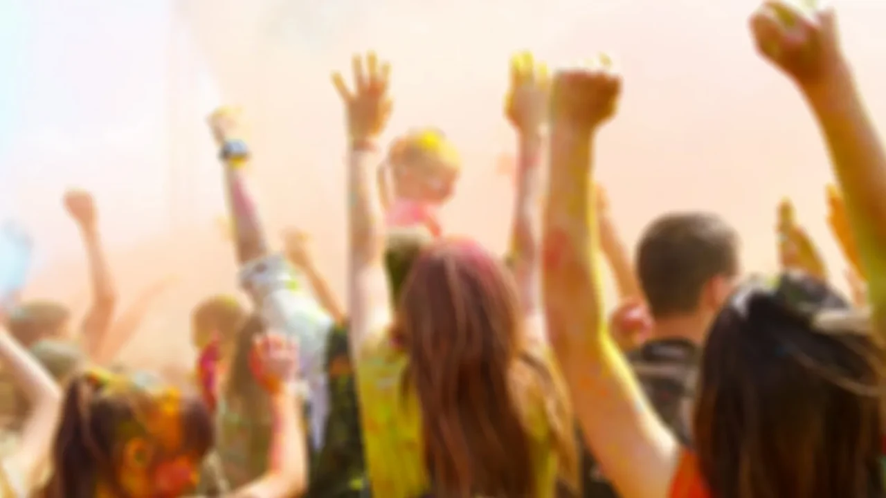 blurred dancing people no the annual holi festival