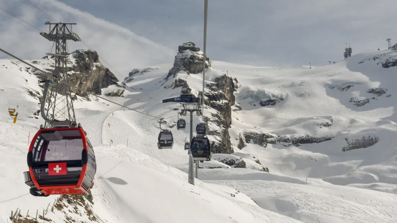 cableway to mount titlis over engelberg on the swiss alps