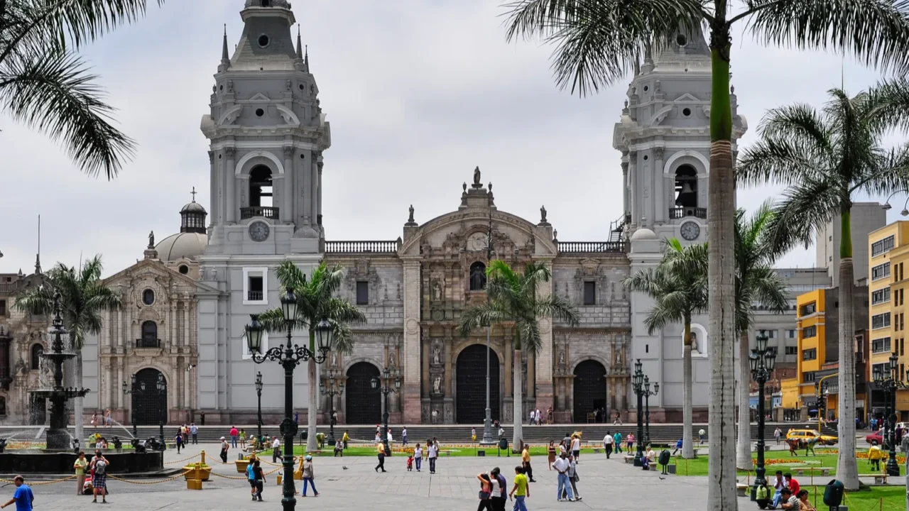cathedral at plaza de armas lima peru