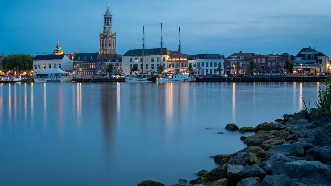 cityscape of kampen at dusk province overijssel the netherlands