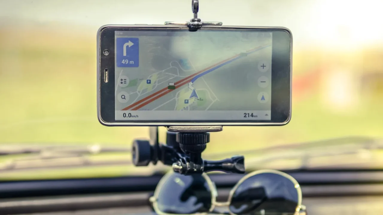 closeup of gps navigation system in car
