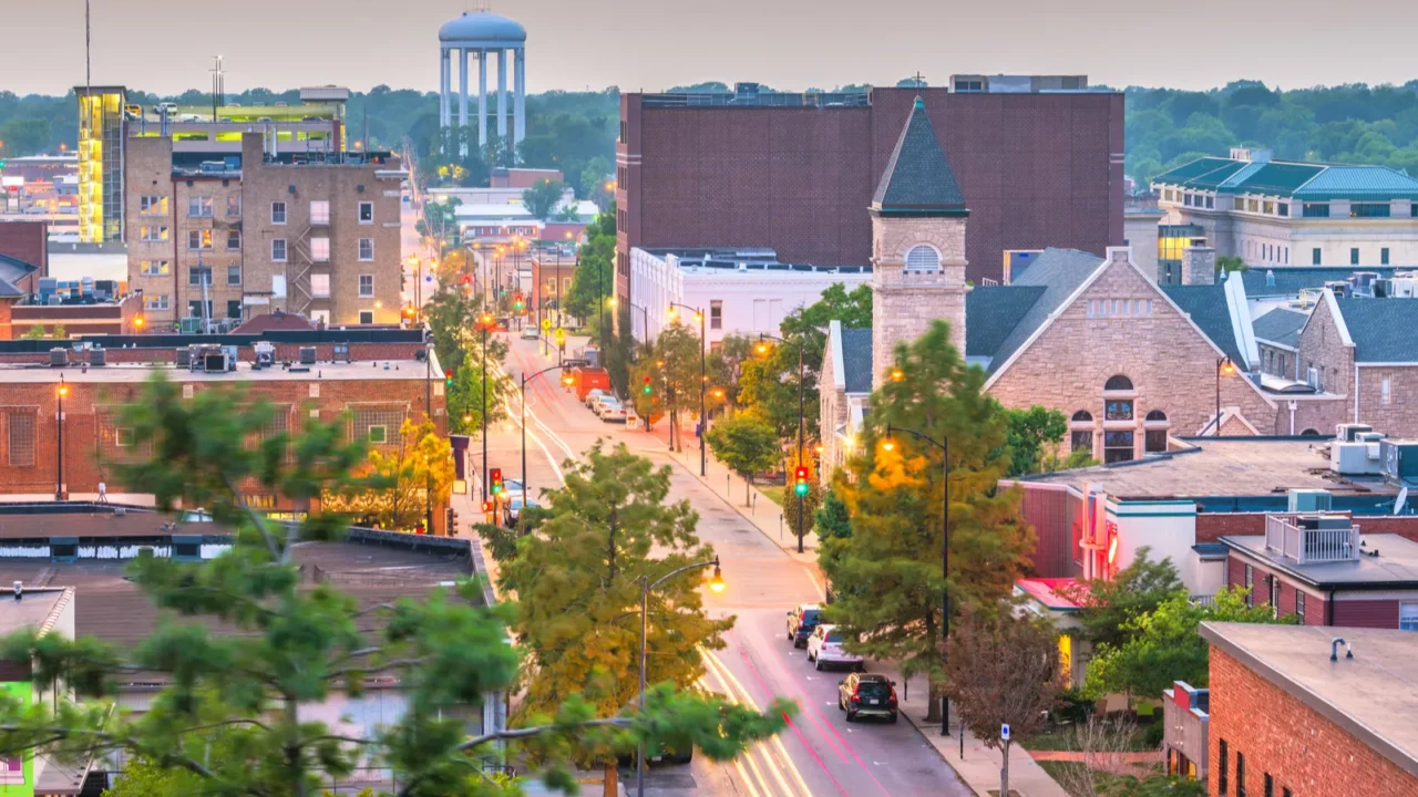 columbia missouri usa downtown city skyline at twilight