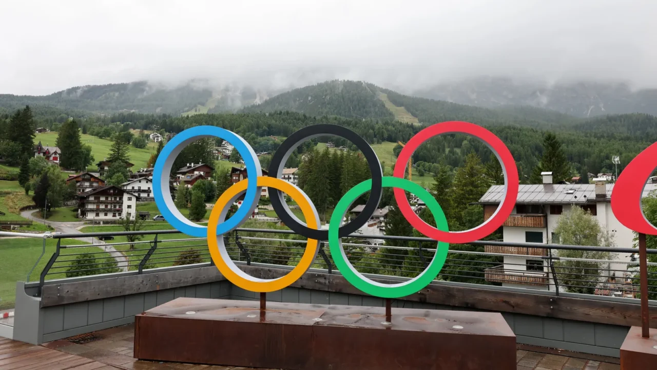 cortina dampezzo italy september 6 2024 the olympic rings