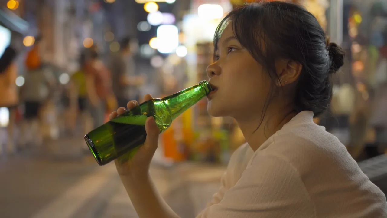 drunk alcoholic woman asian vietnamese woman travel at night drinking