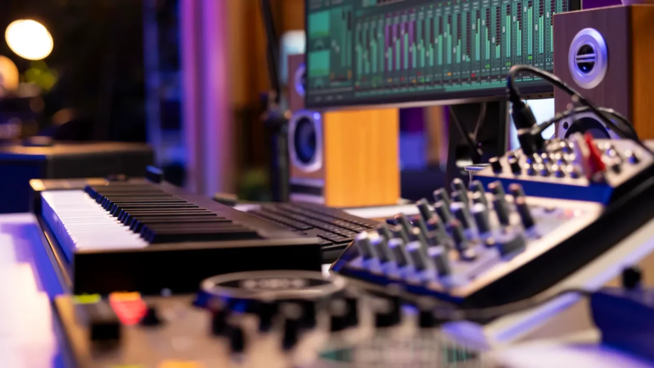 empty home studio used to create music with electronic console