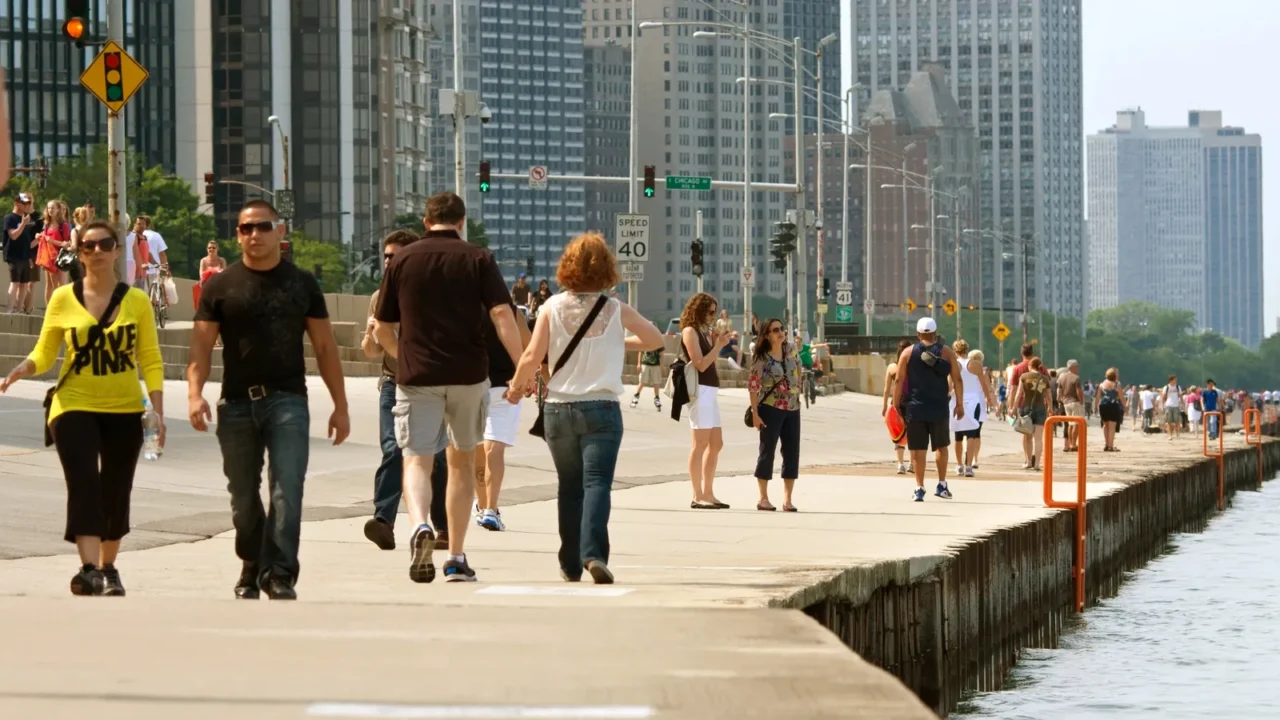 enjoying being active along chicago shoreline