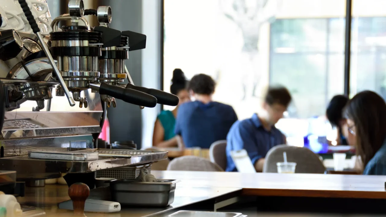 espresso machine in a busy coffee shop