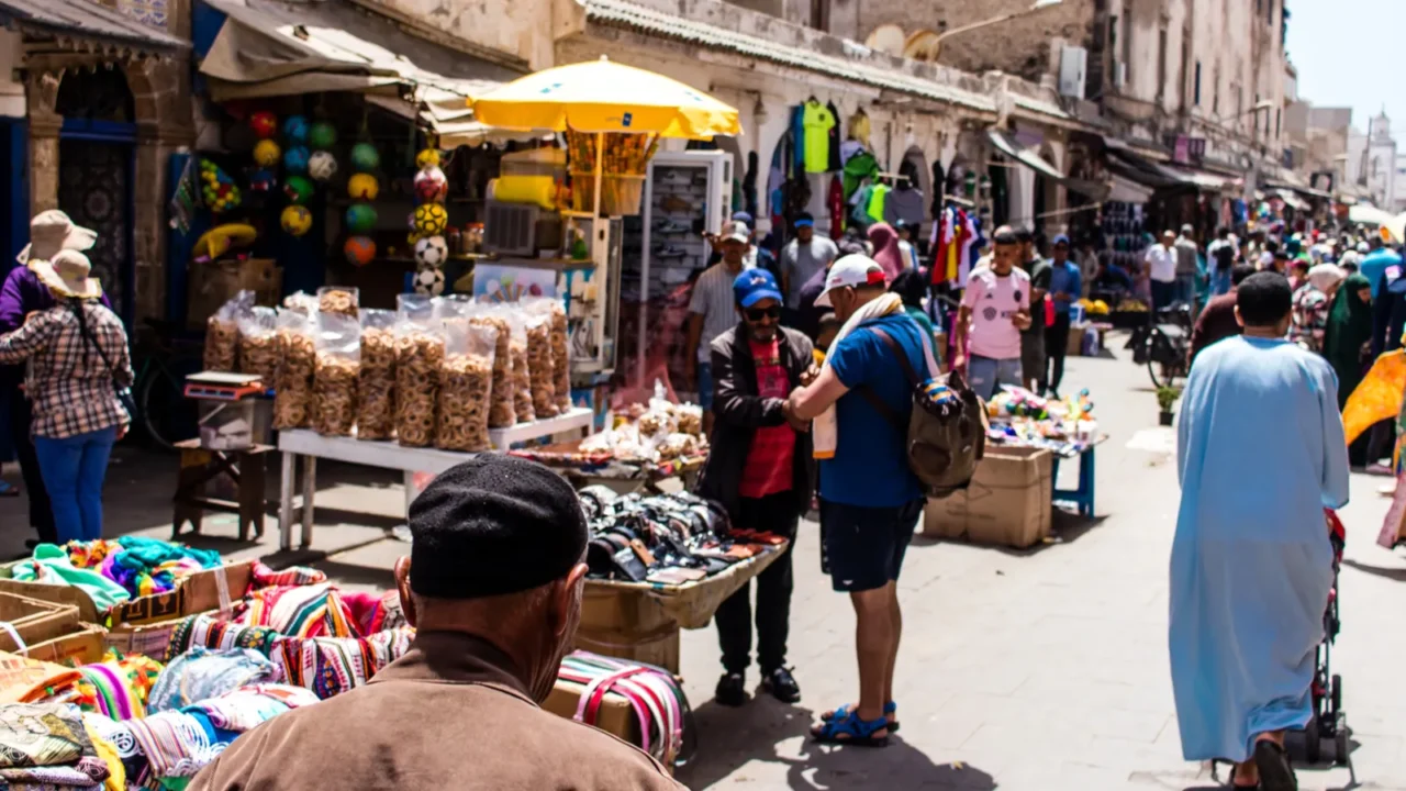 essaouira morocco august 20 2023 people visiting the souk