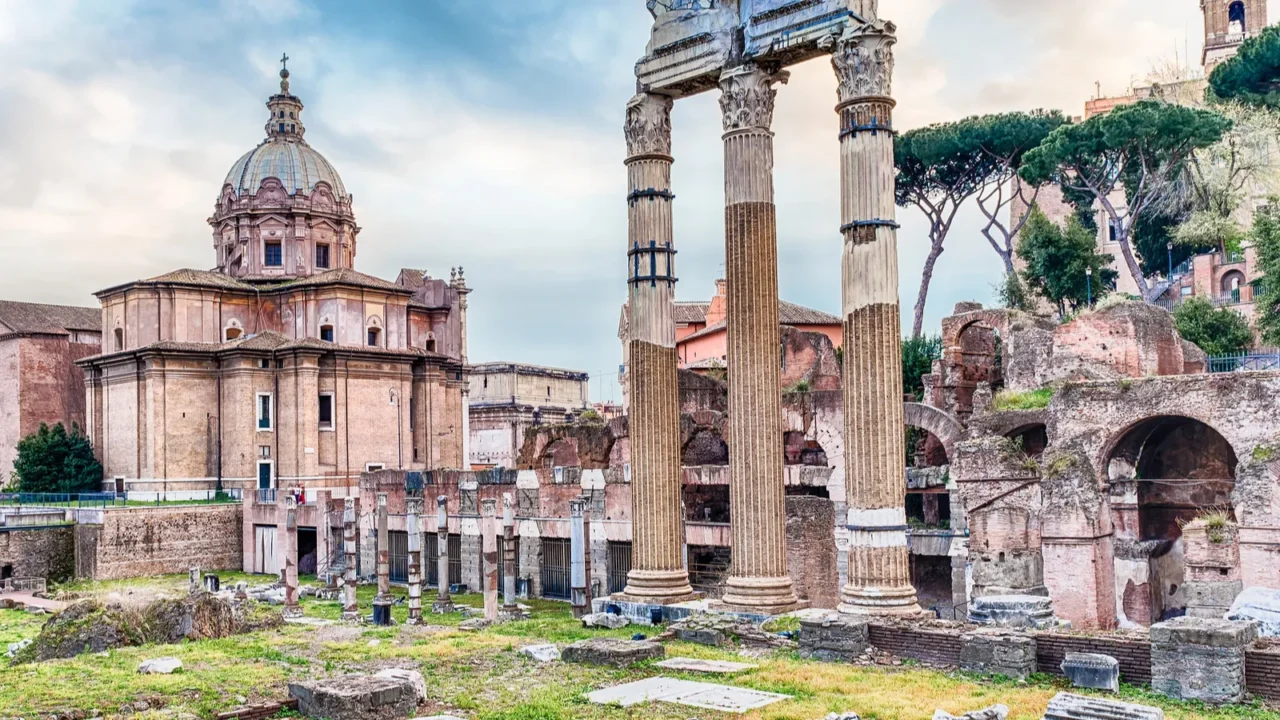 forum of caesar ruins in via dei fori imperiali rome