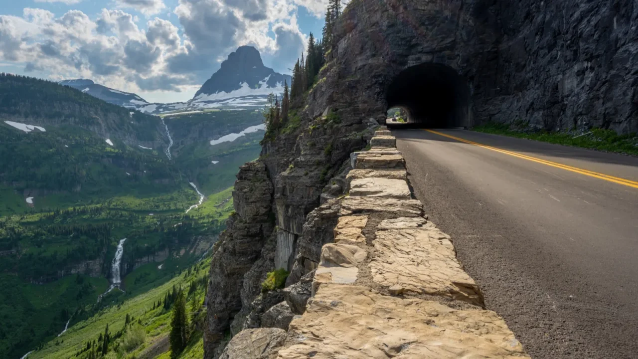 going to the sun road goes through tunnel toward logan