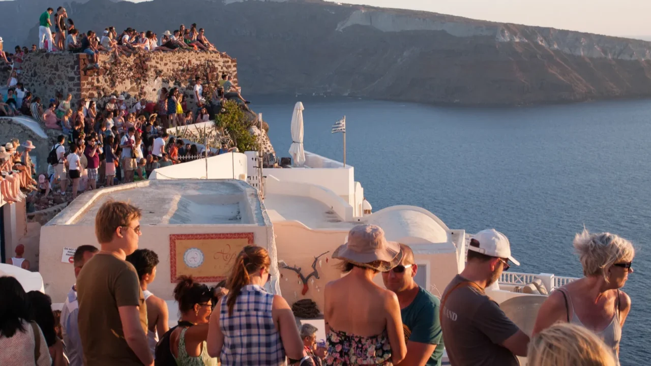 greece santorini 10 july 2012 a crowd of people in