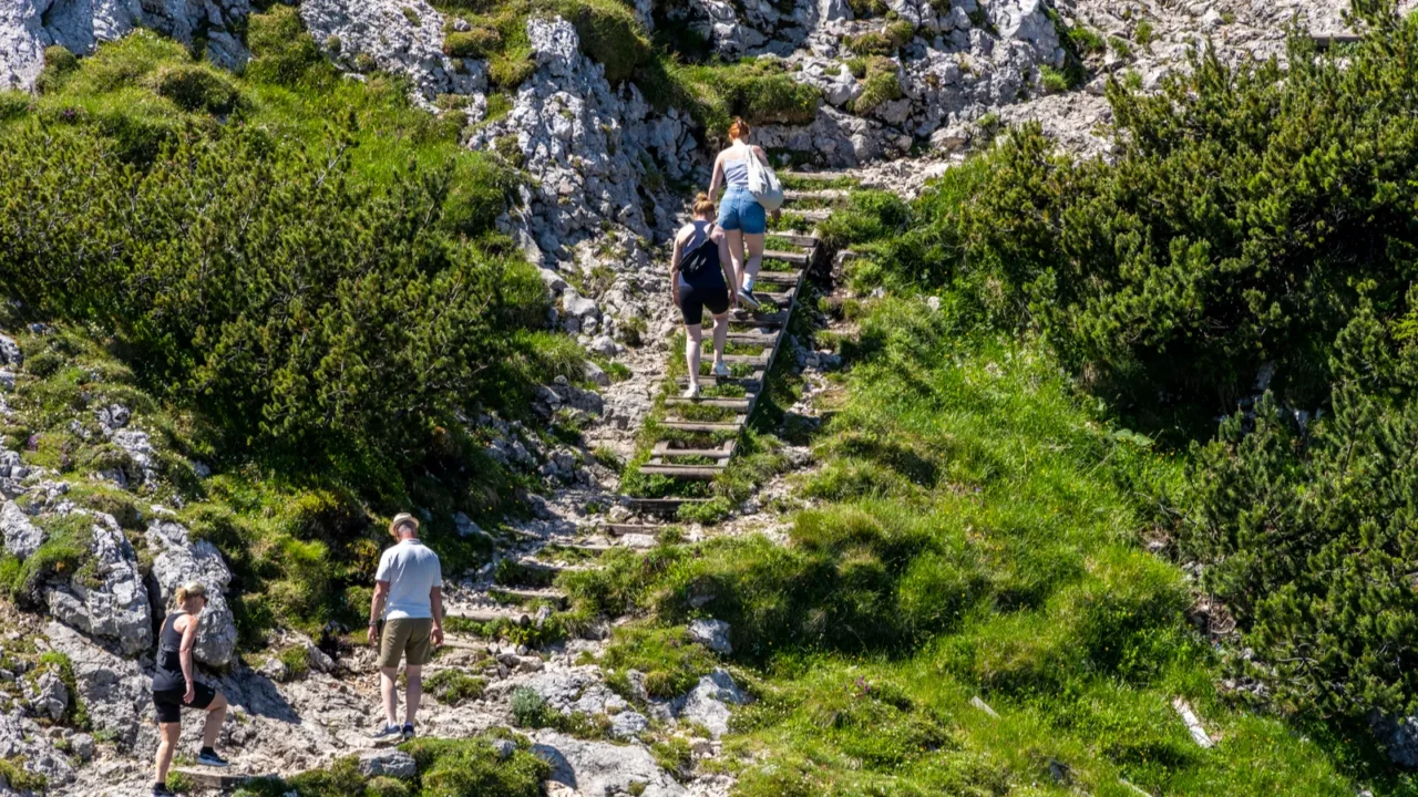 hikers and leisure tourists on the paths and trails to