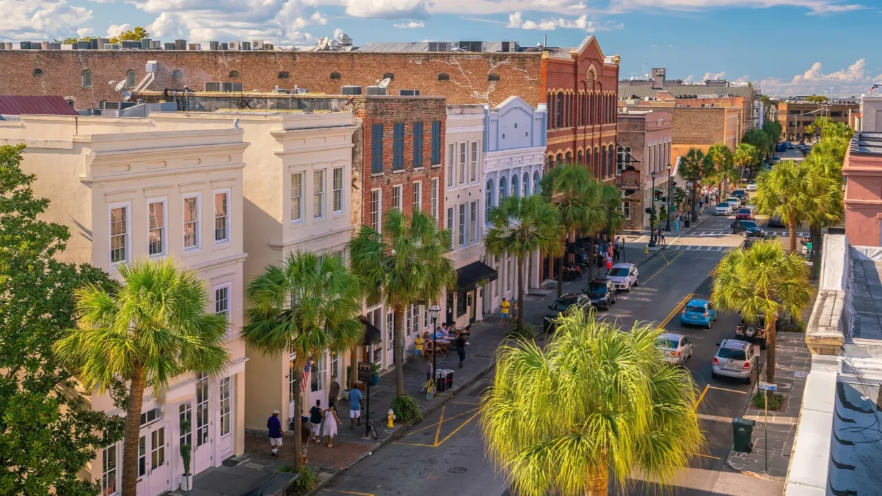 historical downtown area of charleston south carolina cityscape in usa