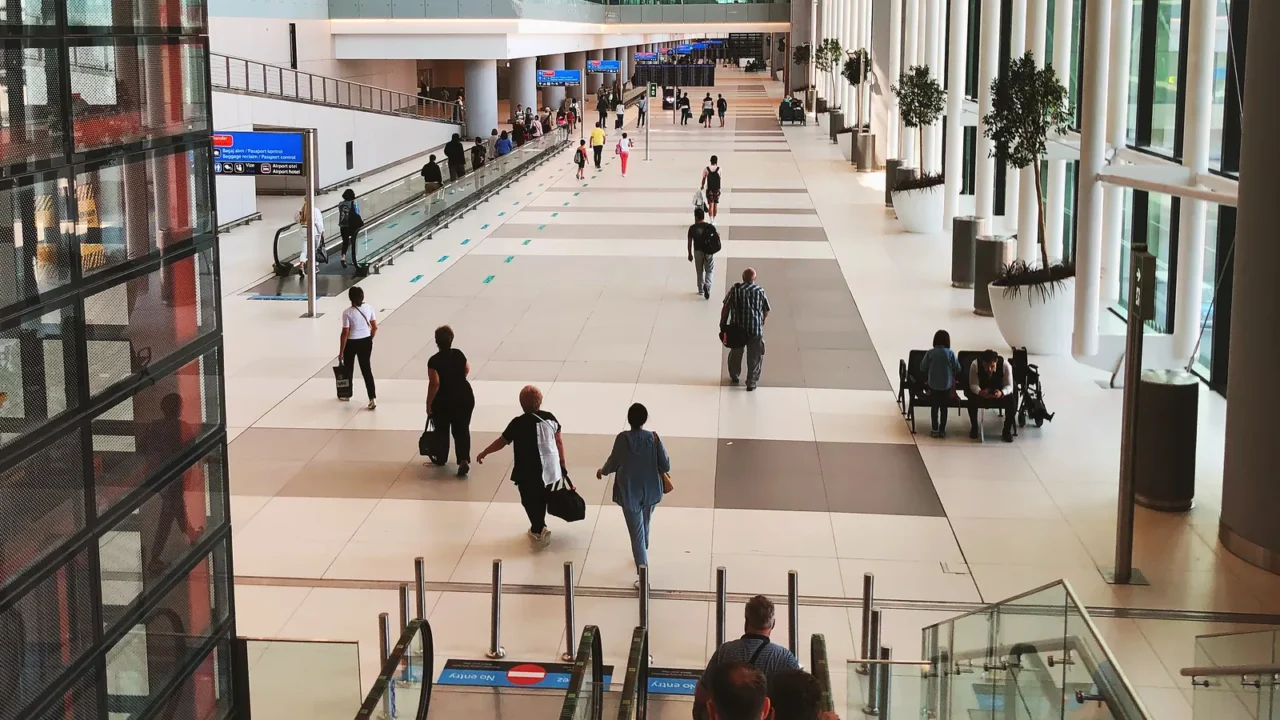 istanbulturkeyseptember 42019 interior view of new istanbul airport with passengers