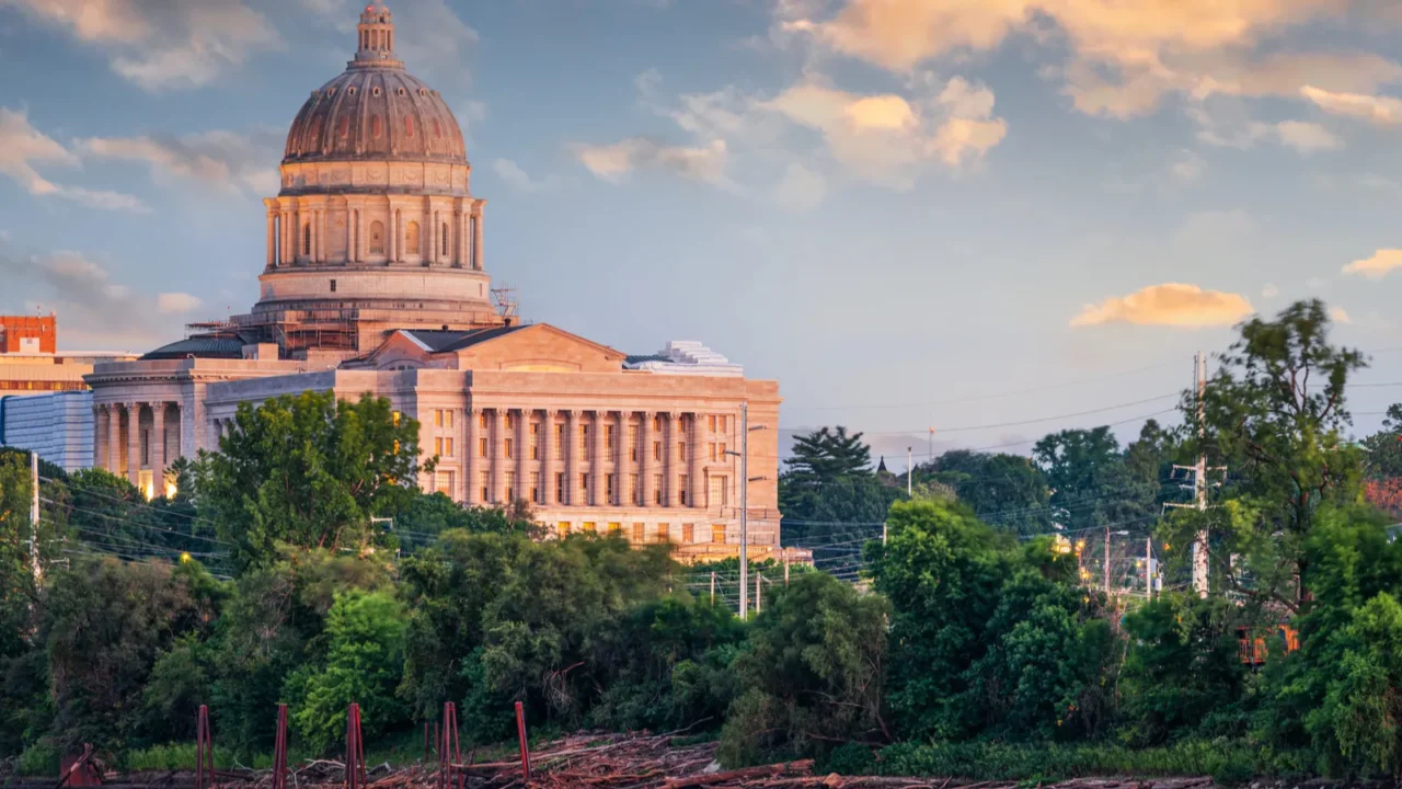 jefferson city missouri usa downtown view on the missouri river