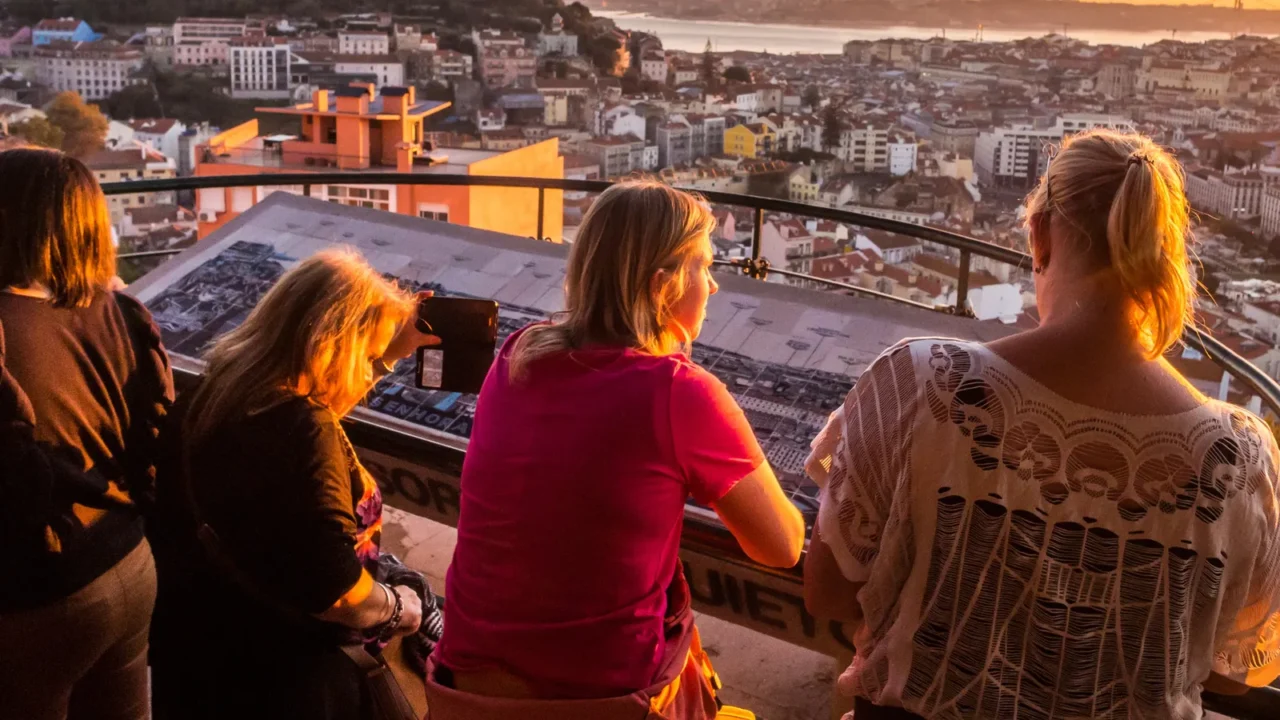 lisbon portugal  november 19 2017 tourists at belvedere of