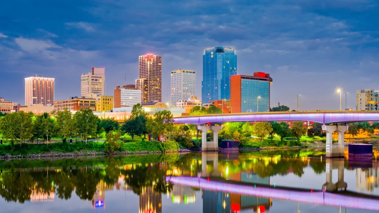 little rock arkansas usa skyline on the arkansas river at