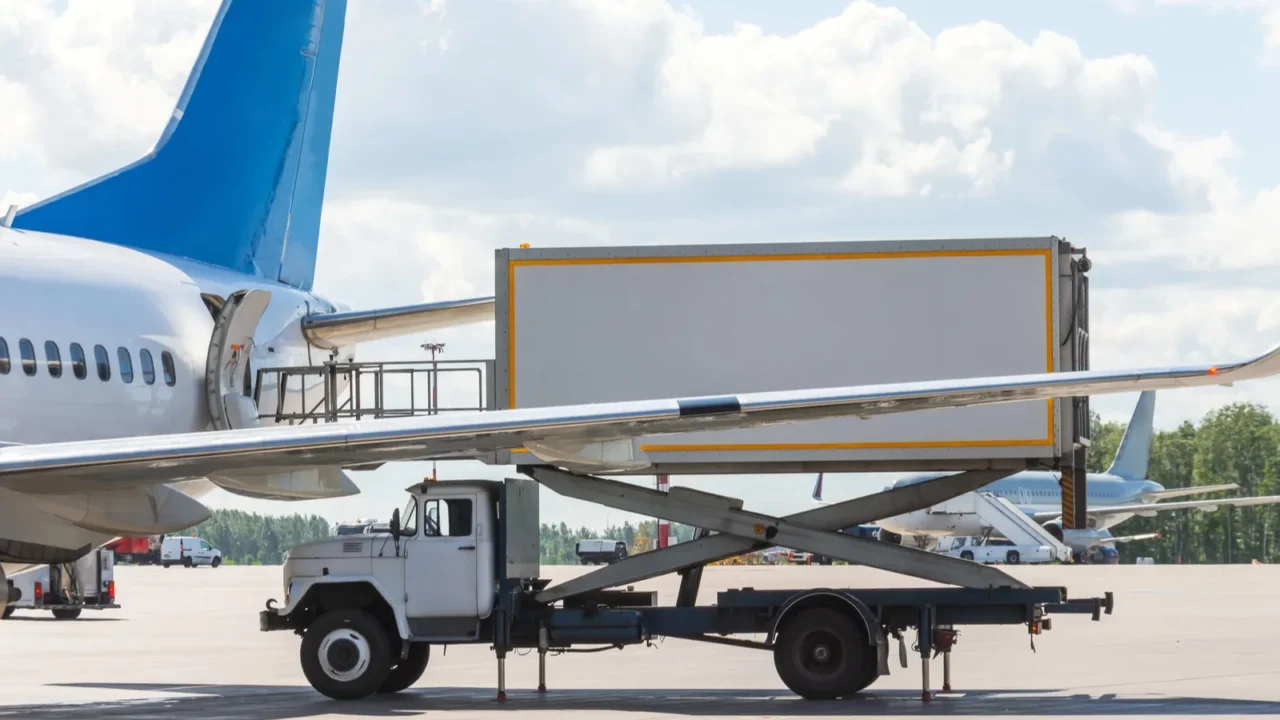 loading food and other service items for a passenger plane