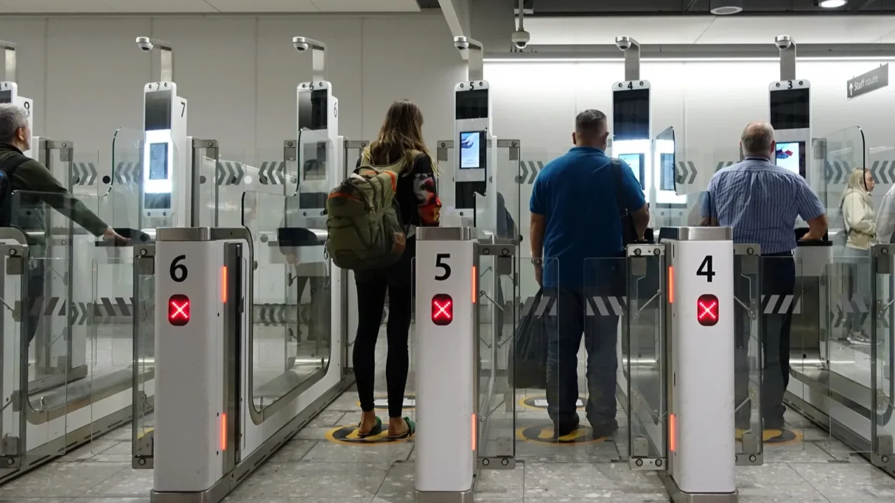 london uk may 9 2019 air travellers pass through