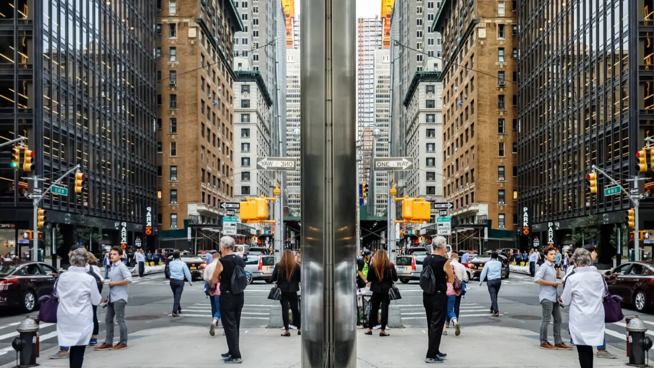 manhattan reflections street scene