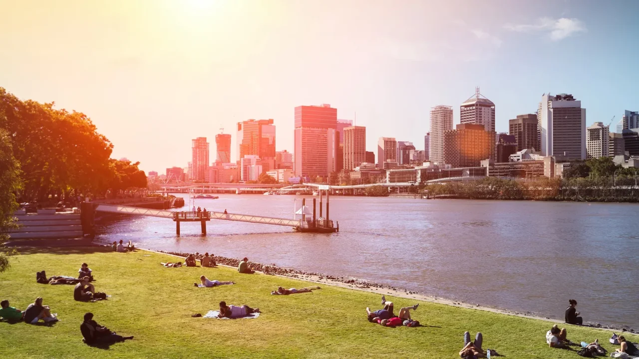 modern building with park in brisbane