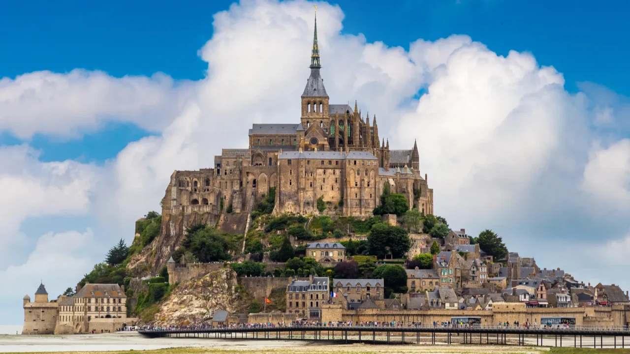 mont saint michele abbey in a beautiful summer day france