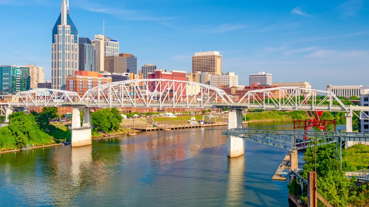 nashville tennessee usa downtown city skyline on the cumberland river