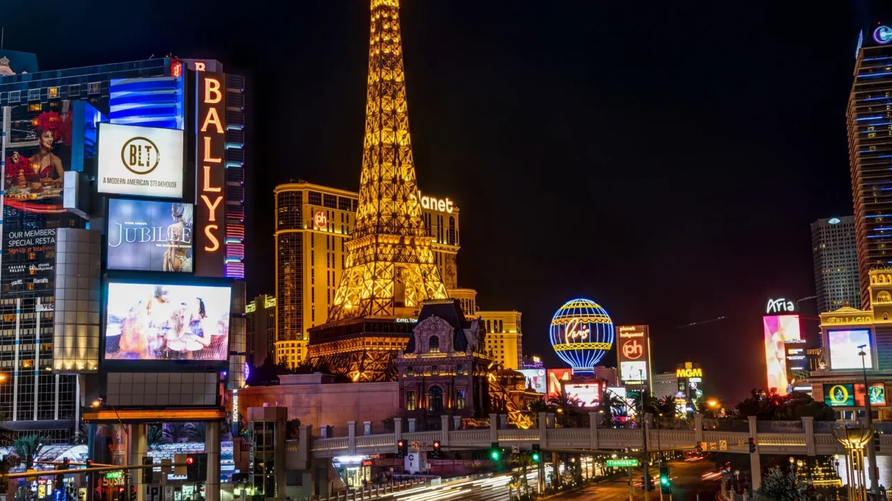 night shot long exposure strip view with eiffel tower in