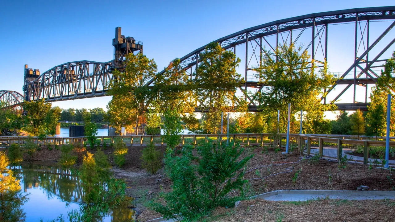 old walking bridge and park
