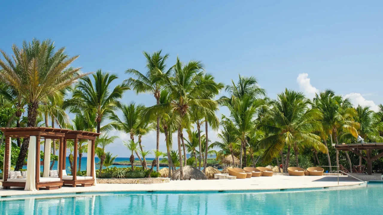 outdoor resort swimming pool of luxury hotel