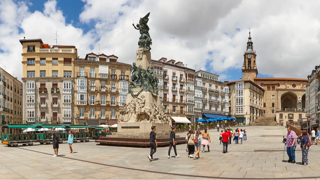 panoramic view old square in vitoriagasteiz euskadi spain